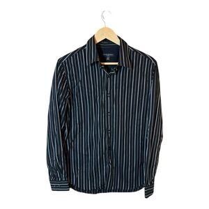 Banana Republic Mens Slim Fit Medium Button Up‎ Dress Shirt Striped Black